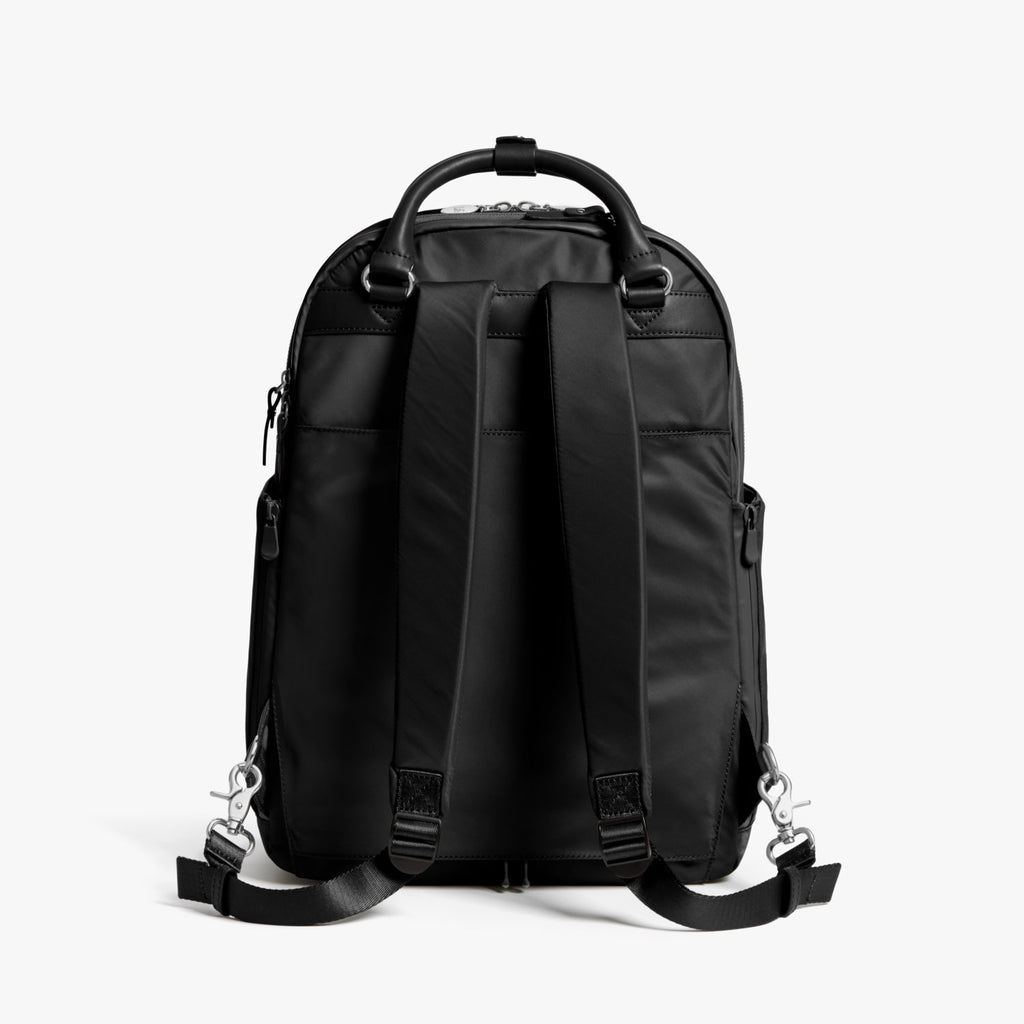 Black leather outlet backpack silver hardware