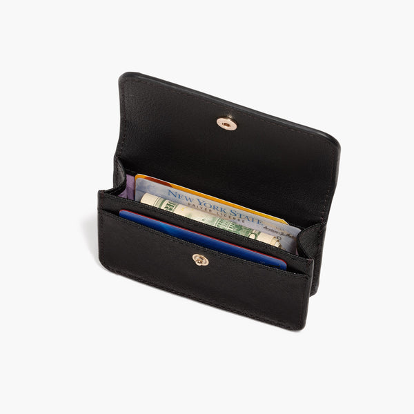 Lo & Sons: Womens Small Wallet in Black Saffiano Leather & Gold Hardware