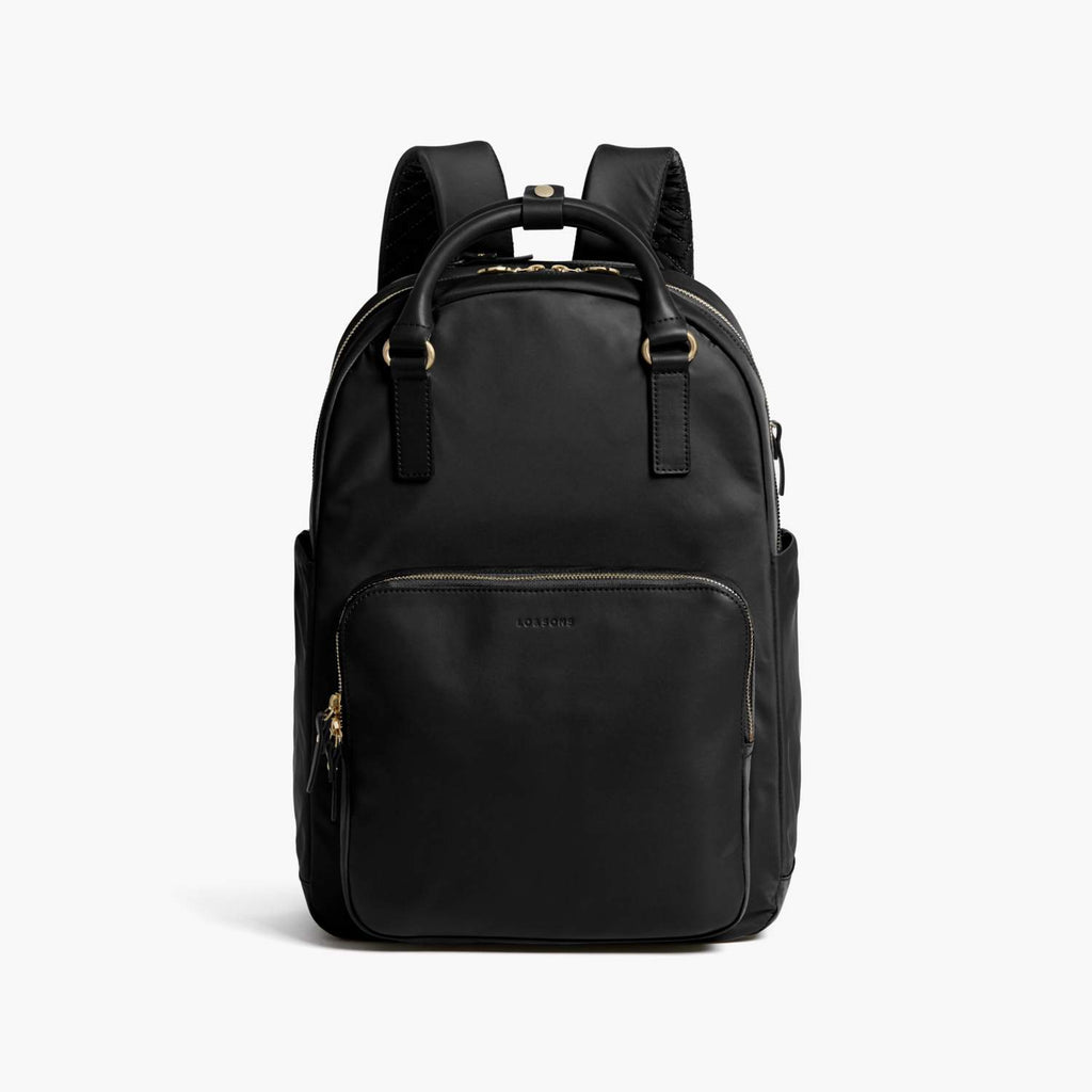 The Rowledge - Womens Laptop Backpack - Black/Gold/Camel in Nylon – Lo ...