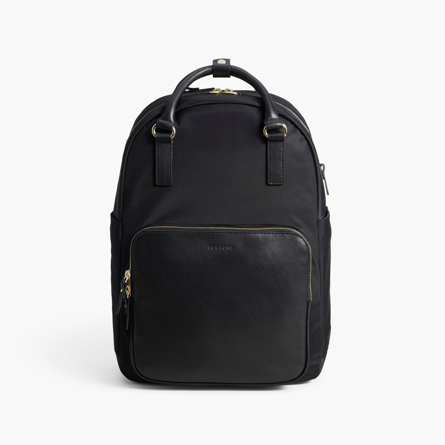 Lo & Sons: The Rowledge - Women's Nylon Laptop Backpack in Black/Gold/Grey (Small)