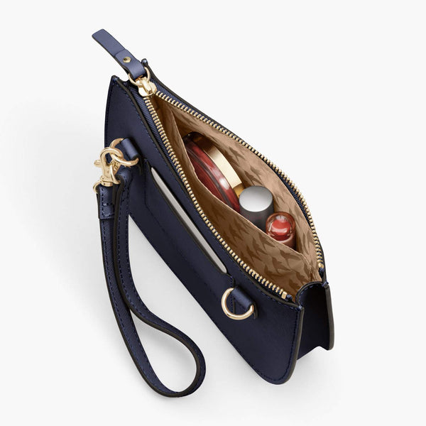 Lo & Sons: The Waverley 2 - Women's Fanny Pack in Deep Navy/Gold/Camel Saffiano Leather (Small)