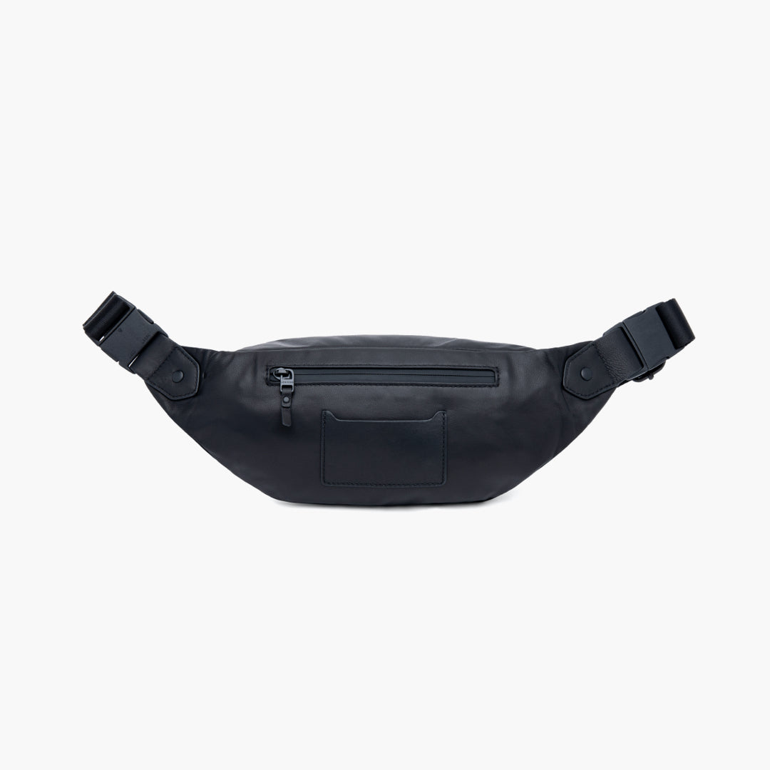 Leather Belt Bag Hip Purse Plain Black