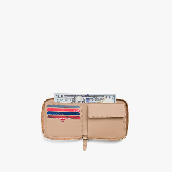 Lo & Sons: Small Wallet in Saffiano Leather Dark Tan / Gold / Camel