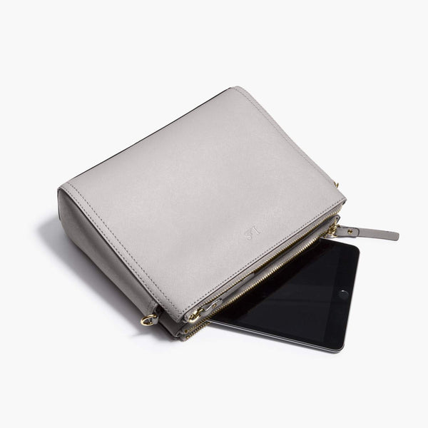 Lo & Sons: The Pearl - Women's Crossbody Bag in Light Grey Saffiano Leather