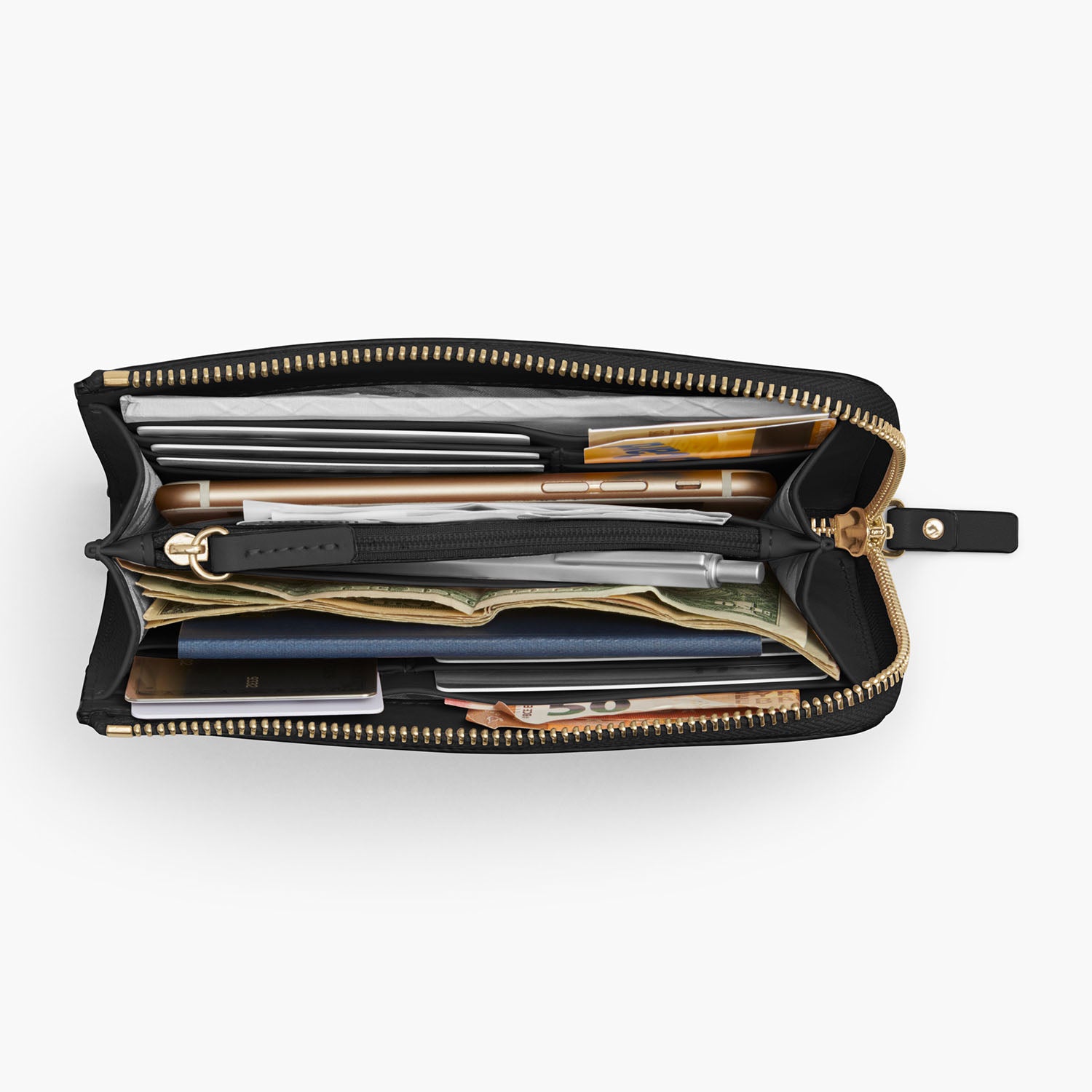 Lo & Sons: Small Wallet in Saffiano Leather Dark Tan / Gold / Camel